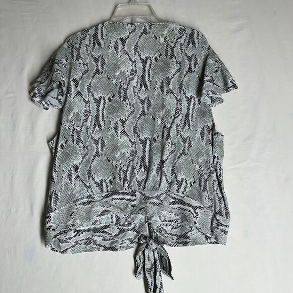 NWT Express Womens Blouse Snake Python Front Tie Ruffled Soft Rayon Top Size L - Picture 3 of 10